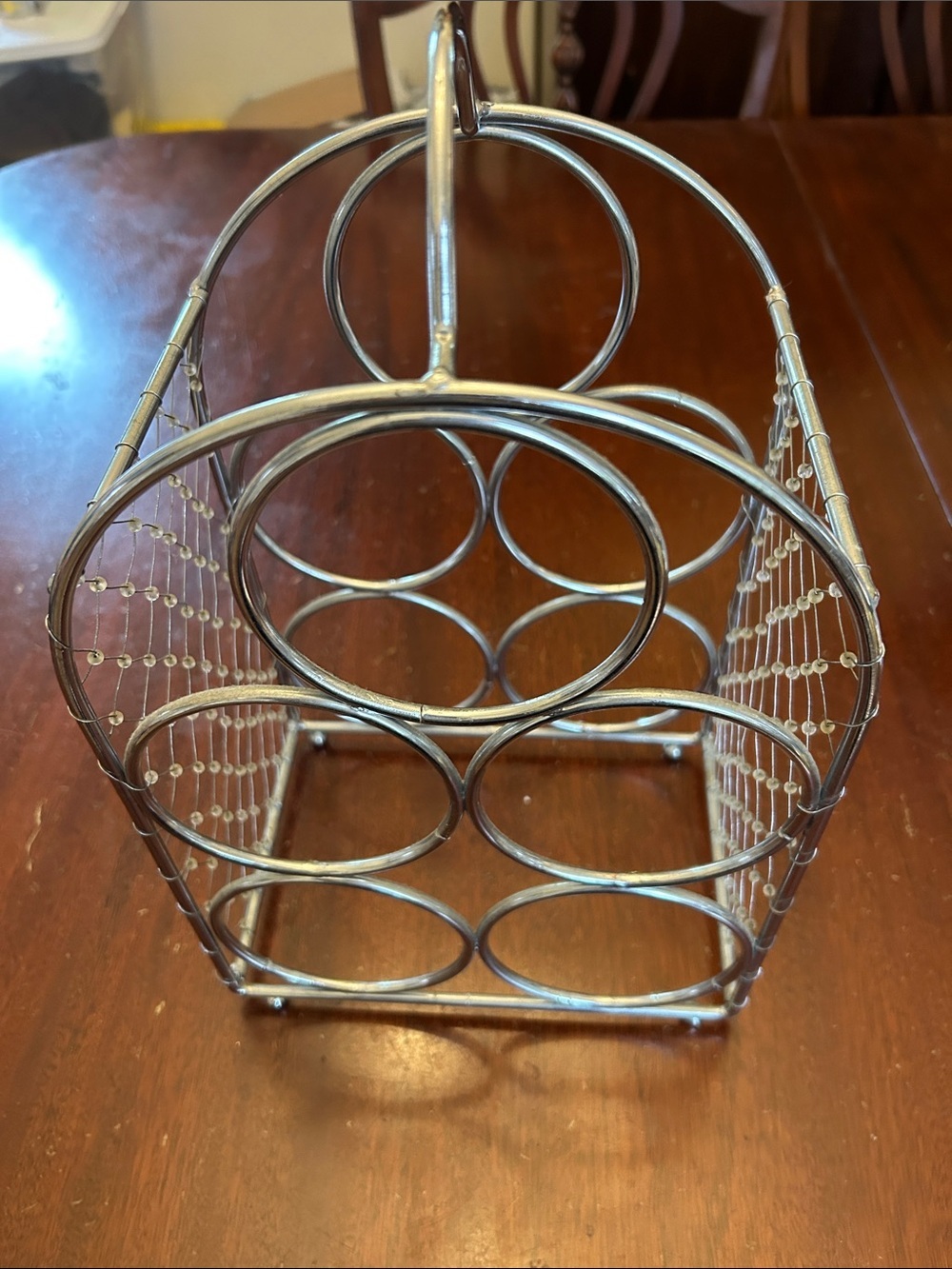 Silver Beaded 5 Bottle Metal Wine Rack EUC